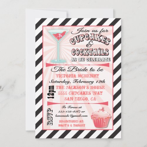 Cupcakes and Cocktails Bridal Shower Invitations