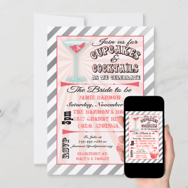 Cupcakes and Cocktails Bridal Shower Invitations Zazzle