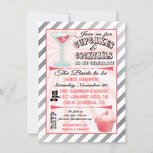 Cupcakes and Cocktails Bridal Shower Invitations