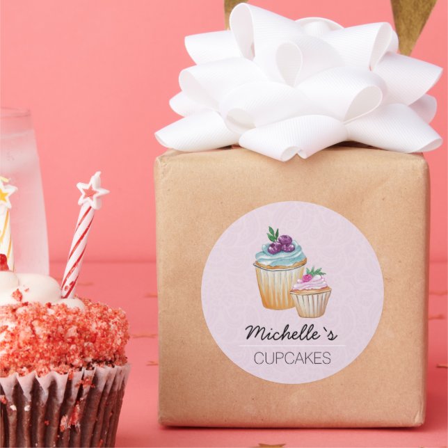 CupCakes And Fruits Watercolor Classic Round Sticker (Party)