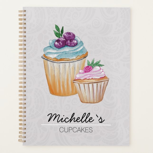 Cupcakes And Fruits Watercolor Pattern Planner (Front)