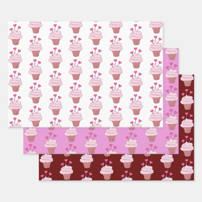 Cupcakes And Hearts Collection Wrapping Paper Sheets (Set)