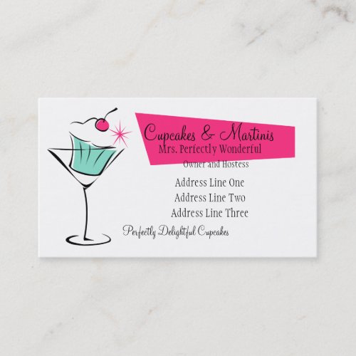 Cupcakes and Martinis in Hot Pink Business Card Template