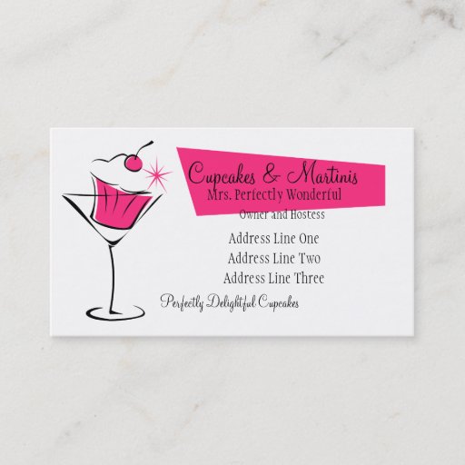 Customizable Cupcakes and Martinis in Hot Pink Business Cards