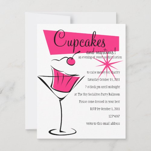 Cupcakes and Martinis in Hot Pink Custom Invites