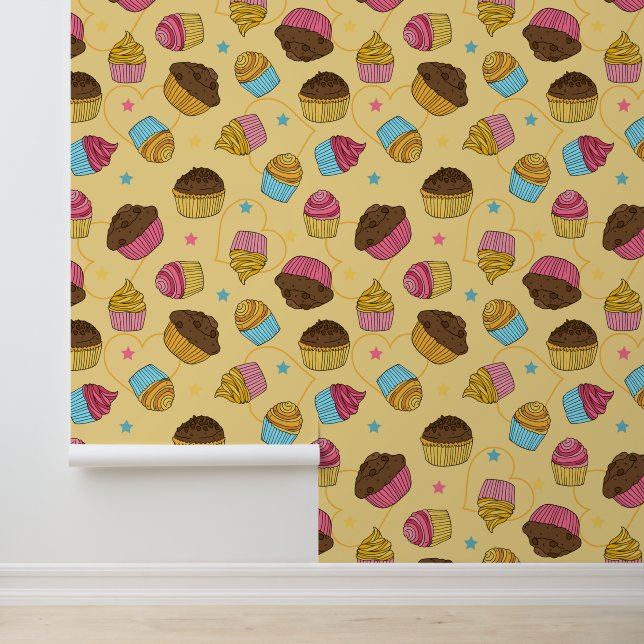 Cupcakes and Muffins Dessert Food Patterned Wallpaper (Application)