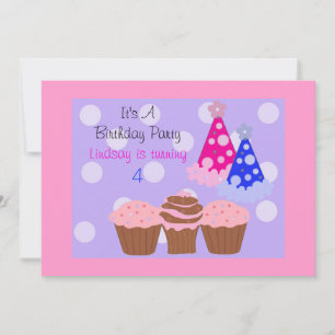 Cupcakes and Party Hats Birthday Invitation