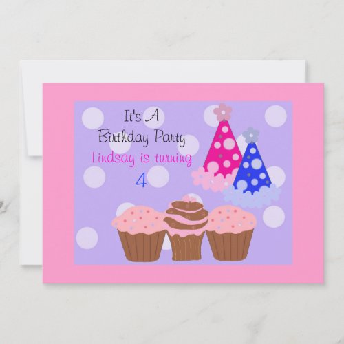 Cupcakes and Party Hats Birthday Invitation