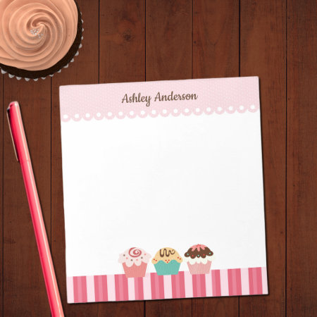 Cupcakes And Pink Stripes Notepad