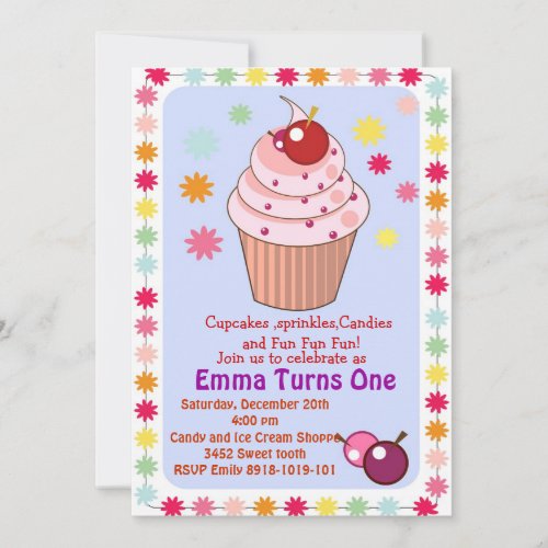 cupcakes and sprinkles birthday party invitation
