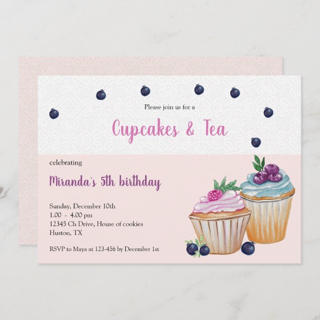 Cupcakes And Tea Birthday Paty Invitation (Front/Back)