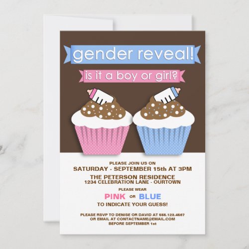 Cupcakes Baby Gender Reveal Party Invitation