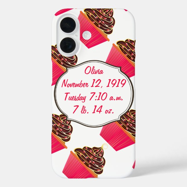 Cupcakes Baby Girl Birth Stats Birth Record Case-Mate iPhone Case (Back)