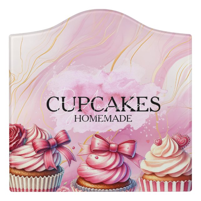 Cupcakes Baker Bakery Treats Pink Door Sign (Large Crest Front)
