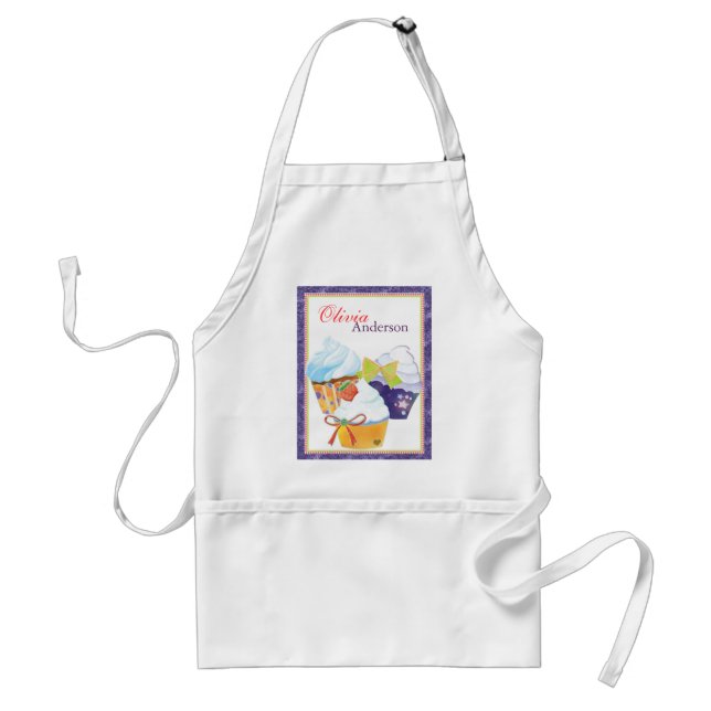 Cupcakes Bakery Chef Personalized Name Adult Apron (Front)