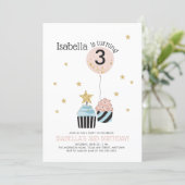Cupcakes & Balloon | Faux Glitter Child's Birthday Invitation (Standing Front)