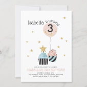 Cupcakes & Balloon | Faux Glitter Child's Birthday Invitation (Front)
