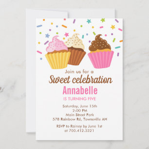Cupcakes Birthday Invitation with sprinkles