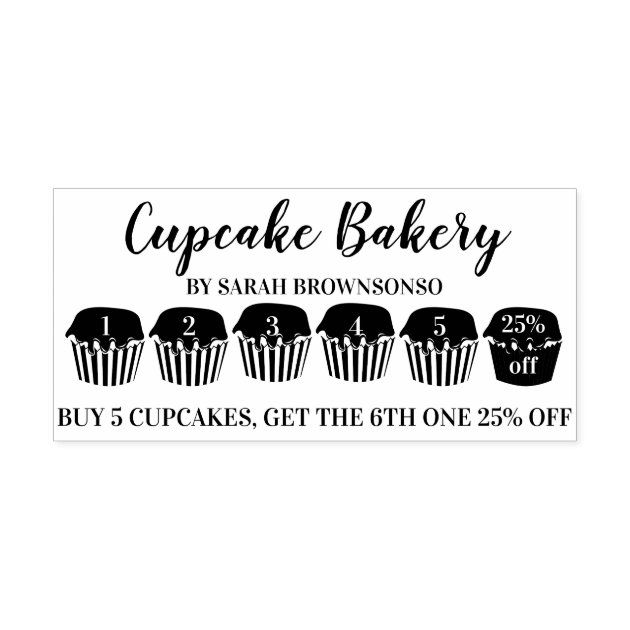 Cupcakes Buy Five Get One Discount Bakery Loyalty Self-inking Stamp
