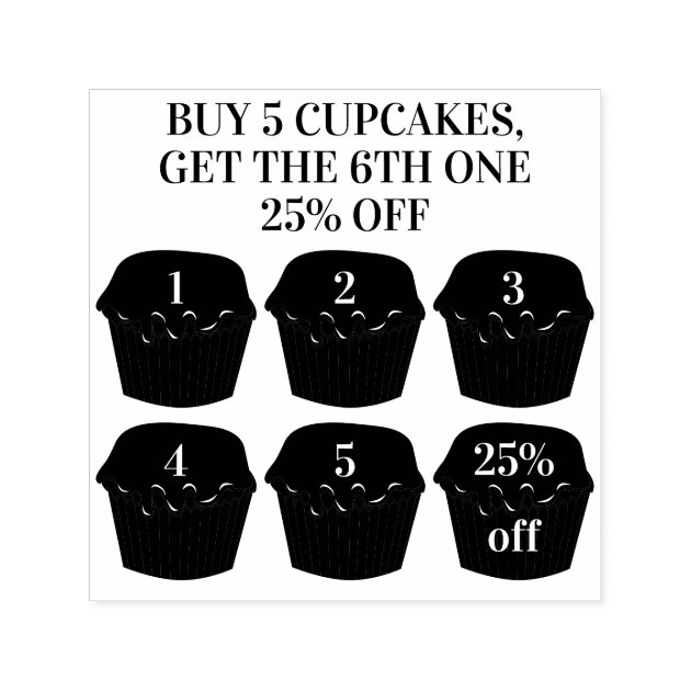 Cupcakes Buy Five Get One Punches Bakery Loyalty Self-inking Stamp