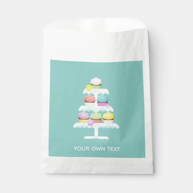 Cupcakes Cake Stand Teal Custom Text Favor Bag (Front)