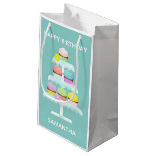 Cupcakes Cake Stand Teal Happy Birthday Small Gift Bag