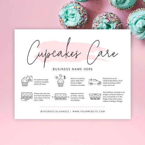 Cupcakes Care Instructions Bakery Guide Feminine Thank You Card