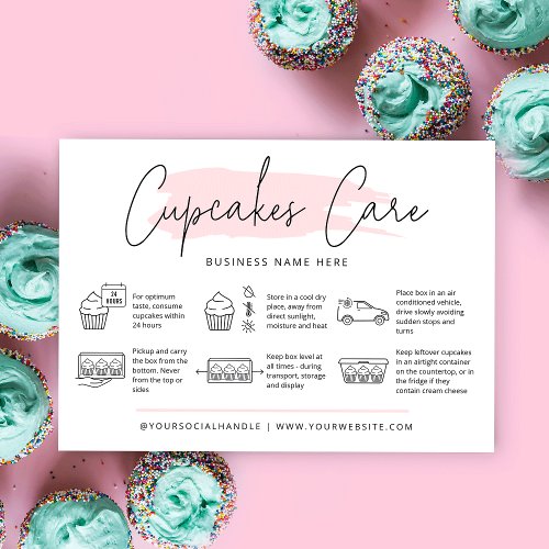 Cupcakes Care Instructions Blush Pink Watercolor Business Card