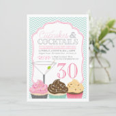 Cupcakes & Cocktails Adult Birthday Invitation (Standing Front)