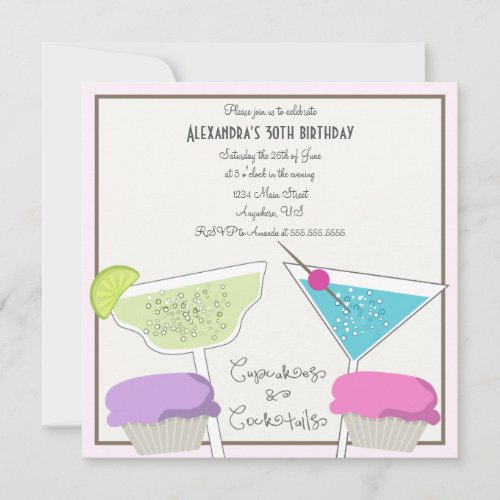 Cupcakes &amp; Cocktails Birthday Invitation