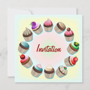 Cupcakes Colorful Circle Invitation