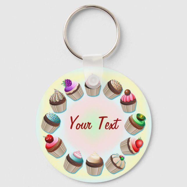Cupcakes Colorful Circle Keychain (Front)