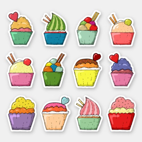 Cupcakes Colorful dessert l Scrapbook Sticker