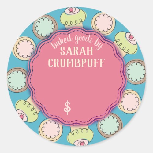 Cupcakes cookies bakery personalized price classic round sticker