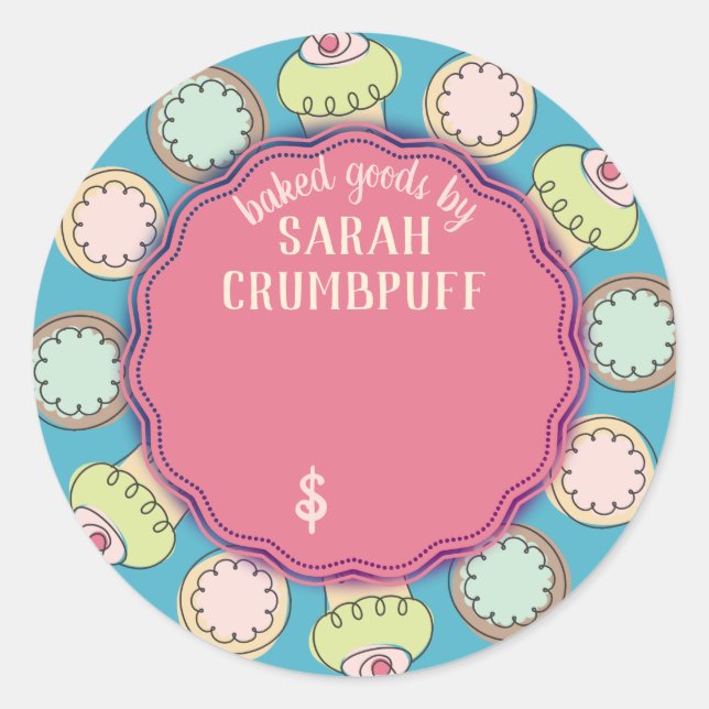 Cupcakes cookies bakery personalized price classic round sticker (Front)