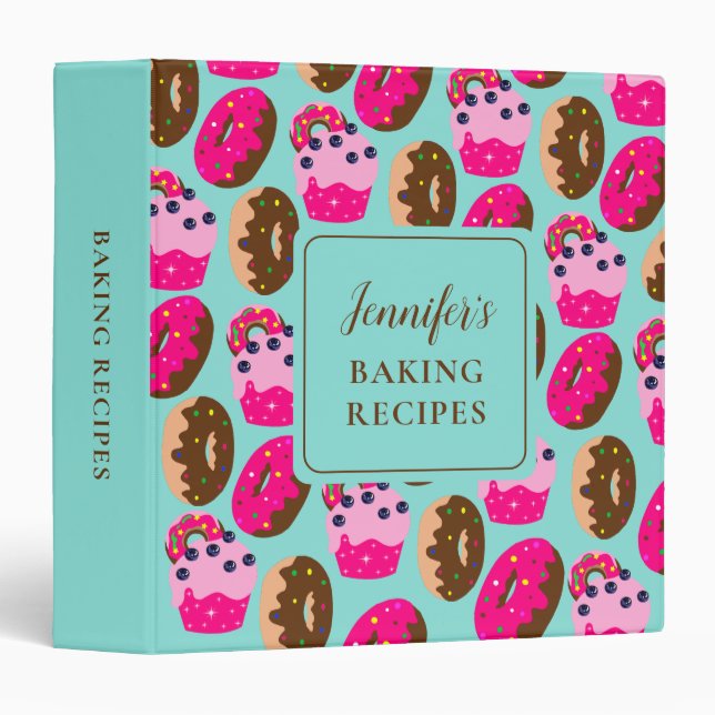 Cupcakes & Donuts Baking Recipes Personalized  3 Ring Binder (Front/Spine)