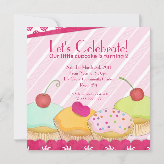 Cupcakes Galore! Birthday Party Invitation (Front)