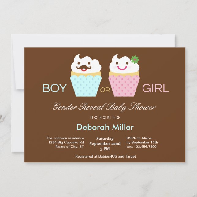 Cupcakes Gender Reveal Baby Shower Invitation (Front)