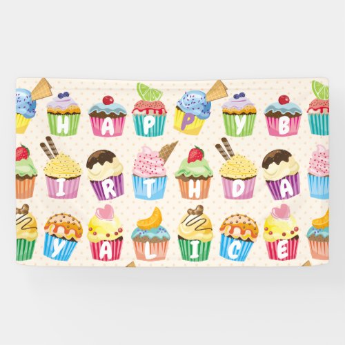 Cupcakes Happy Birthday Add Your Name Cute Goodies Banner