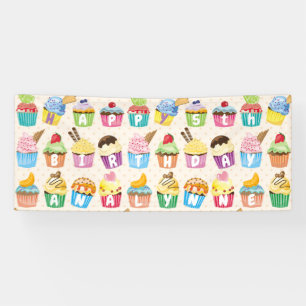 Cupcakes Happy Birthday Add Your Name Cute Goodies Banner