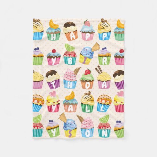 Cupcakes Happy Birthday Add Your Name Cute Goodies Fleece Blanket
