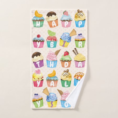 Cupcakes Happy Birthday Add Your Name Cute Goodies Hand Towel