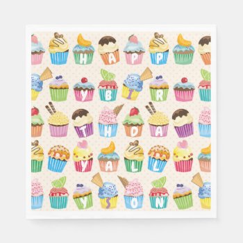 Cupcakes Happy Birthday Add Your Name Cute Goodies Napkins by BCMonogramMe at Zazzle