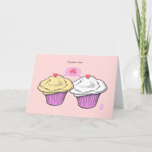 Cupcakes in Love CustardVanillaPinkPink Valentine Card