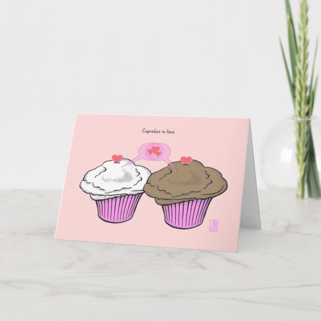 Cupcakes in Love VanillaChocoPinkPink Valentine Card (Front)