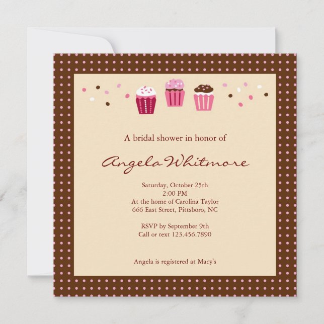 Cupcakes in Pink, Brown and Cream Invitation (Front)