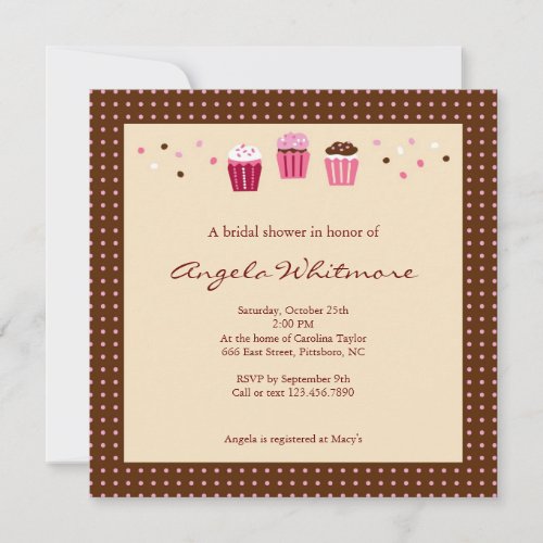 Cupcakes in Pink, Brown and Cream Personalized Invitations