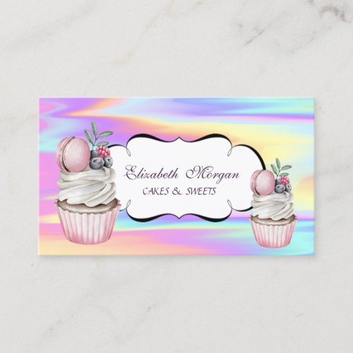  Cupcakes Macaron Bakery Colorful Holographic  Business Card