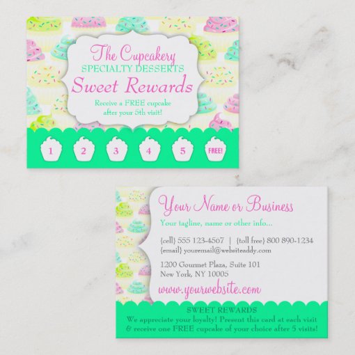 Cupcakes N Sprinkles Custom Rewards Cards Zazzle