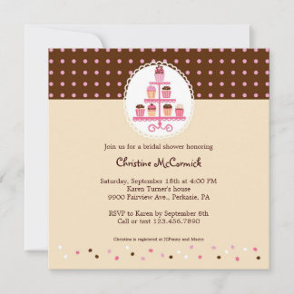 Cupcakes on a Stand (Brown/Cream) Invitation
